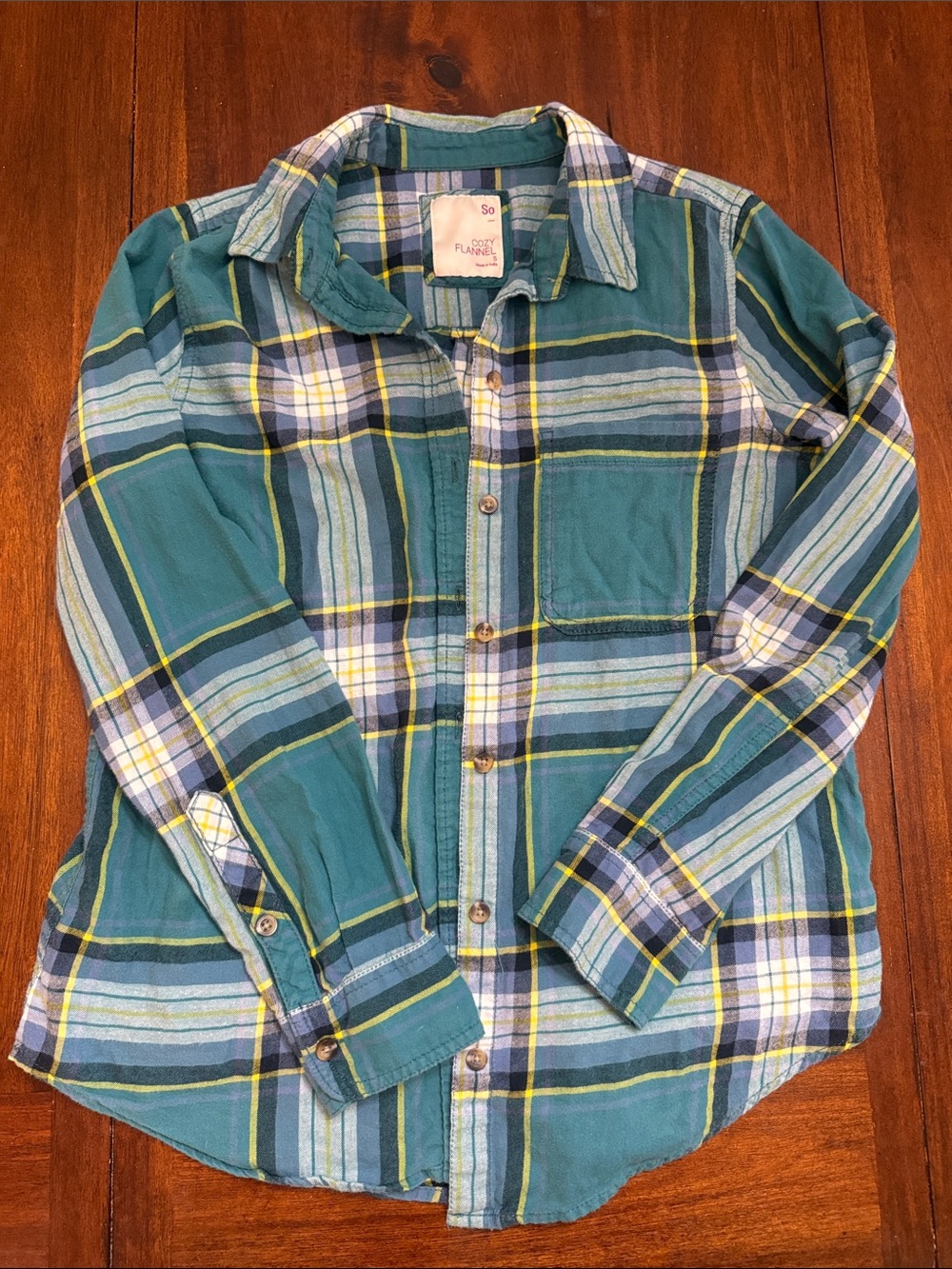 SO Teal and Yellow Plaid Button-Down Shirt